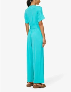 Max Mara Eolo V-neck Stretch-woven Jumpsuit -Whistles Shop R04127783 SKYBLUE ALT03