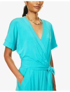 Max Mara Eolo V-neck Stretch-woven Jumpsuit -Whistles Shop R04127783 SKYBLUE ALT04