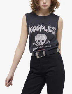 THE KOOPLES Skull-print Sleeveless Cotton T-shirt -Whistles Shop R04129062 BLA55 ALT02