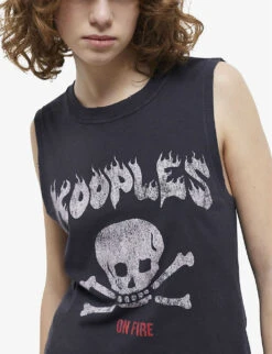 THE KOOPLES Skull-print Sleeveless Cotton T-shirt -Whistles Shop R04129062 BLA55 ALT04