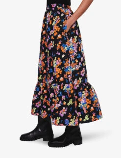 Hallow Floral-print Organic-cotton Maxi Skirt -Whistles Shop R04129970 FLORALBRIGHTPRINT ALT04