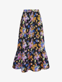 Hallow Floral-print Organic-cotton Maxi Skirt