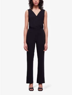 THE KOOPLES Diamond-lace V-neckline Sleeveless Woven Jumpsuit -Whistles Shop R04131159 BLA01 ALT02