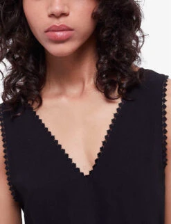 THE KOOPLES Diamond-lace V-neckline Sleeveless Woven Jumpsuit -Whistles Shop R04131159 BLA01 ALT04