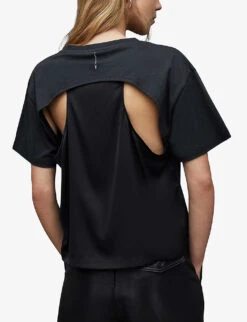 AllSaints Cygni Cut-out Organic-cotton T-shirt -Whistles Shop R04131319 WASHEDBLACK ALT03