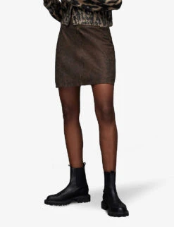 AllSaints Lila Leopard-print Leather Mini Skirt -Whistles Shop R04131349 BROWN ALT02