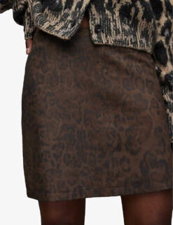 AllSaints Lila Leopard-print Leather Mini Skirt -Whistles Shop R04131349 BROWN ALT04