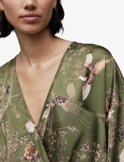 AllSaints Penny Peggy V-neck Regular-fit Recycled-polyester Top -Whistles Shop R04131450 KHAKIGREEN ALT04