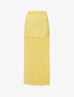 Casablanca Fringed High-waisted Knitted Midi Skirt