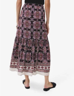 Ikks Graphic-print Crepe-voile Midi Skirt -Whistles Shop R04133248 RASPBERRY ALT03