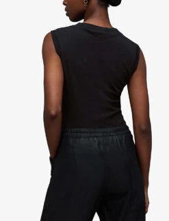 AllSaints Imogen Branded-print Cotton-jersey Top -Whistles Shop R04134784 BLACK ALT03