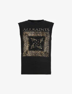 AllSaints Imogen Branded-print Cotton-jersey Top