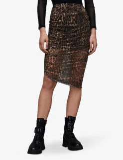AllSaints Nora Anita Leopard-print Stretch-woven Midi Skirt -Whistles Shop R04134824 NATURALBROWN ALT02
