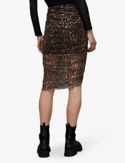 AllSaints Nora Anita Leopard-print Stretch-woven Midi Skirt -Whistles Shop R04134824 NATURALBROWN ALT03