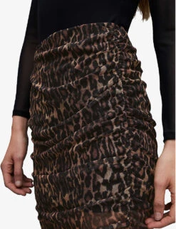 AllSaints Nora Anita Leopard-print Stretch-woven Midi Skirt -Whistles Shop R04134824 NATURALBROWN ALT04