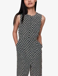 Whistles Checkerboard-pattern Ankle-length Woven Jumpsuit -Whistles Shop R04135051 BLACK ALT02