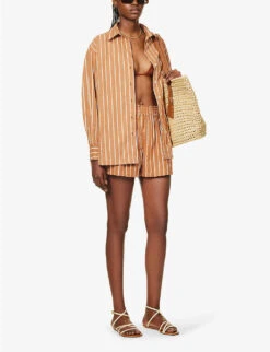 Faithfull The Brand Daija Striped Split-sides Cotton Shirt 8 Faithfull The Brand Daija Striped Split-sides Cotton Shirt -Whistles Shop R04135574 ADIASTRIPEPRTHAZELNUT ALT01