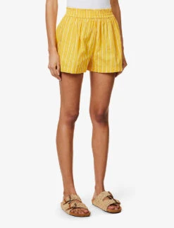 Faithfull The Brand Elva High-rise Cotton-poplin Shorts -Whistles Shop R04135585 ADIASTRIPEPRTCITRUS ALT02