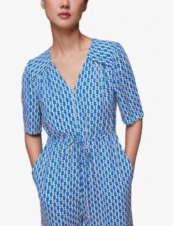 Whistles Oversized-collar Relaxed Woven Jumpsuit -Whistles Shop R04136164 MULTICOLOURED ALT03