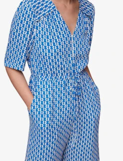 Whistles Oversized-collar Relaxed Woven Jumpsuit -Whistles Shop R04136164 MULTICOLOURED ALT04