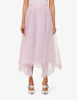 Alexander McQueen Flared-hem Mid-rise Mesh Midi Skirt -Whistles Shop R04136210 PORCELAIN ALT02