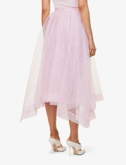 Alexander McQueen Flared-hem Mid-rise Mesh Midi Skirt -Whistles Shop R04136210 PORCELAIN ALT03