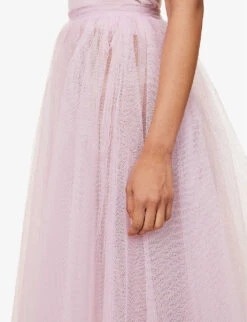 Alexander McQueen Flared-hem Mid-rise Mesh Midi Skirt -Whistles Shop R04136210 PORCELAIN ALT04