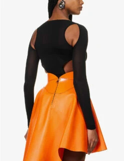 Alexander McQueen Cut-out Silk-blend Bodysuit -Whistles Shop R04136282 BLACK ALT03