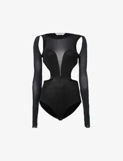 Alexander McQueen Cut-out Silk-blend Bodysuit