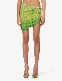 SELF PORTRAIT Crystal-embellished Tie-side Stretch-woven Mini Skirt -Whistles Shop R04137710 GREEN ALT02
