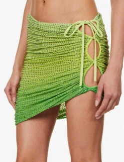 SELF PORTRAIT Crystal-embellished Tie-side Stretch-woven Mini Skirt -Whistles Shop R04137710 GREEN ALT04