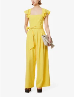 ME AND EM Frill-sleeve Belted-waist Crepe Jumpsuit -Whistles Shop R04141790 SUPERLEMON ALT01