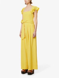 ME AND EM Frill-sleeve Belted-waist Crepe Jumpsuit -Whistles Shop R04141790 SUPERLEMON ALT02