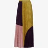 Geometric-pattern Pleated Woven Maxi Skirt -Whistles Shop R04141916 BURGUNDYMUSTRDROSE M