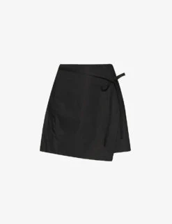FRAME Wrap-front High-waist Organic-cotton Mini Skirt