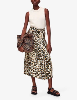 Whistles Leopard-print Button-through Woven Midi Skirt -Whistles Shop R04147720 MULTICOLOURED ALT01