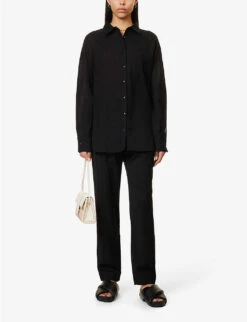 Emery Relaxed-fit Cotton And Linen-blend Shirt -Whistles Shop R04149652 BLACK ALT01