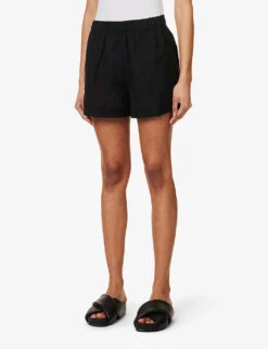 Emery Mid-rise Cotton And Linen-blend Shorts -Whistles Shop R04149653 BLACK ALT02