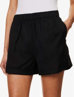 Emery Mid-rise Cotton And Linen-blend Shorts -Whistles Shop R04149653 BLACK ALT04