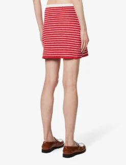 Miu Miu Scalloped-trim Striped Cotton-blend Mini Skirt -Whistles Shop R04149738 ROSSOBIANCO ALT03