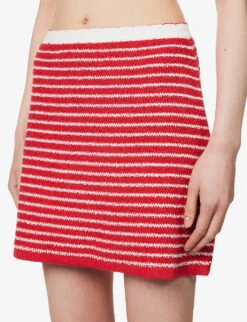 Miu Miu Scalloped-trim Striped Cotton-blend Mini Skirt -Whistles Shop R04149738 ROSSOBIANCO ALT04