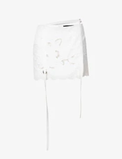 Broderie-pattern Mid-rise Upcycled Mini Skirt