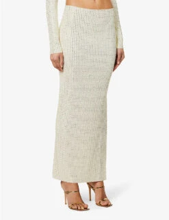 Spara Crystal-embellished High-rise Stretch-woven Midi Skirt -Whistles Shop R04150186 OFFWHITE ALT02