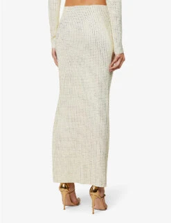 Spara Crystal-embellished High-rise Stretch-woven Midi Skirt -Whistles Shop R04150186 OFFWHITE ALT03