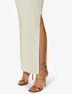 Spara Crystal-embellished High-rise Stretch-woven Midi Skirt -Whistles Shop R04150186 OFFWHITE ALT04