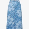 Weekend Max Mara Fonte Floral-pattern Denim Midi Skirt -Whistles Shop R04151214 BLUEJEANS M