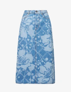 Weekend Max Mara Fonte Floral-pattern Denim Midi Skirt