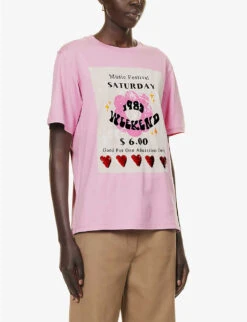 Weekend Max Mara Denaro Graphic-print Cotton-jersey T-shirt -Whistles Shop R04151228 PINK ALT02