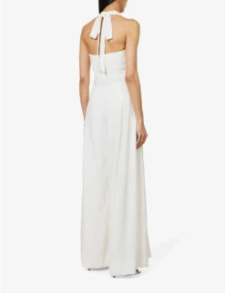 ME AND EM Pleated V-neck Regular-fit Wide-leg Woven Jumpsuit -Whistles Shop R04151468 CREAM ALT03
