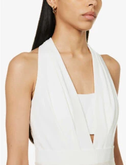 ME AND EM Pleated V-neck Regular-fit Wide-leg Woven Jumpsuit -Whistles Shop R04151468 CREAM ALT04